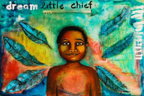 Dream Little Chief by Nancy Wolfe Kimberly | Acrylic paint, molding paste, ink on canvas. Dream Little Chief
